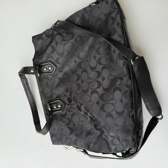 COACH F19244 Black Signature Silver Hardware Medium Ashley Carryall Shoulder Bag - Picture 5 of 6